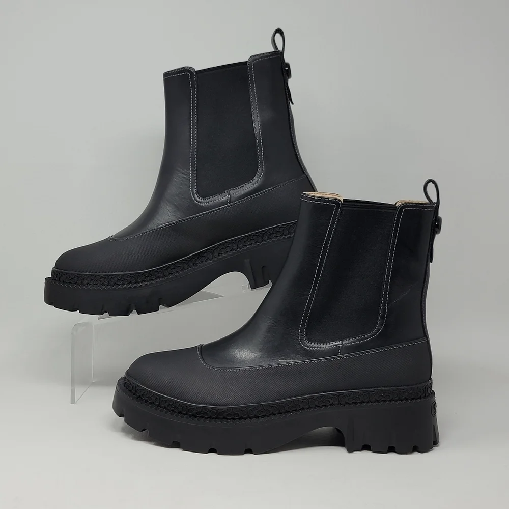 Coach Women's Pull Up Bootie Jayla Leather Bootie Size 9.5 B Black Chunky New